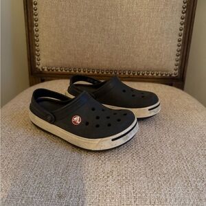 Kids navy blue, white and red Crocs toddler 12